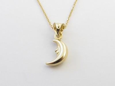 14k Gelbgold Halbmond Mond Charm Halskette 16'' 18'' 20''