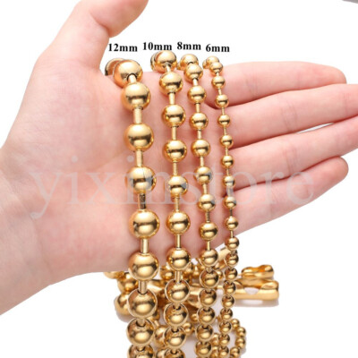 Women Men Gold Stainless Steel Ball Bead Chain Necklace 6/8/10/12mm 7-40''