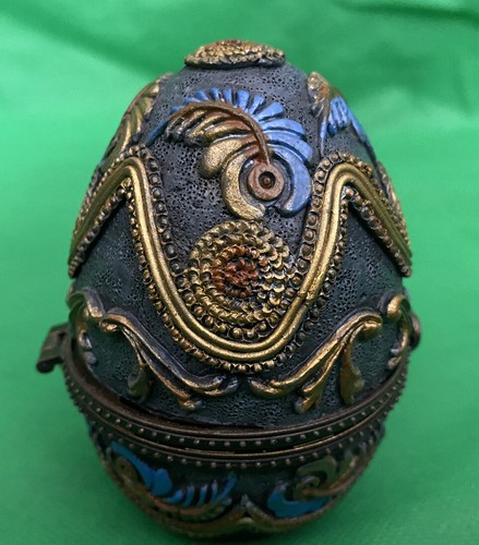 Portajoyería de huevos ornamentados de oro azul olla de resina con bisagras decorativas de Pascua - Imagen 5 de 11