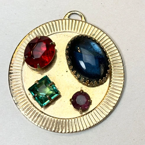 Vintage Pendant Teardrop Cabochon Mogul Style 1970s Gold Tone Costume Jewelry 2”