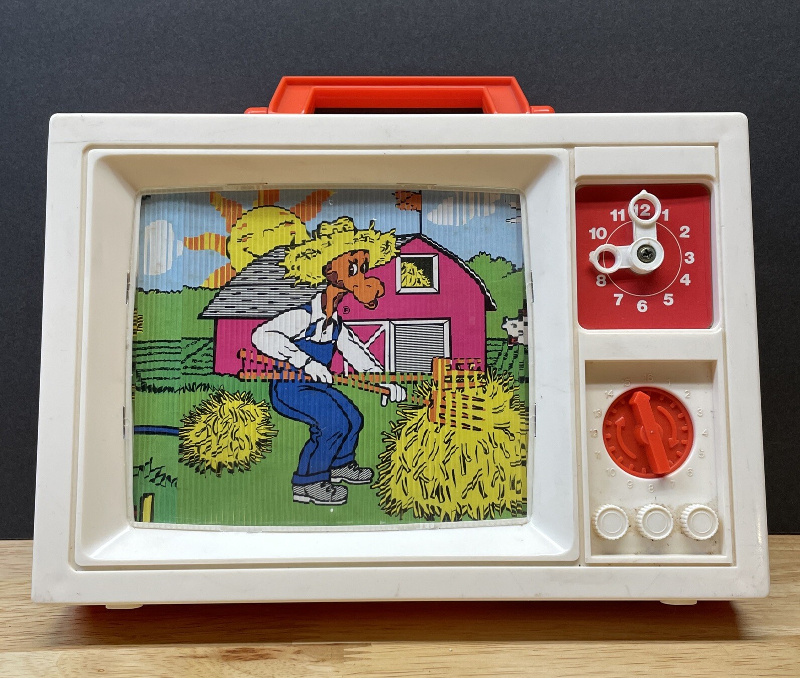 Vintage 1979 Blue Box WindUp Toy Musical Television Red White Rare