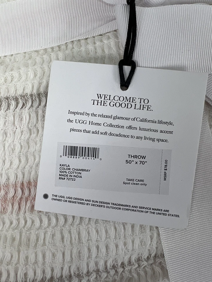 2x NEW UGG® Kayla Throw Blanket 50x70 Chambray Cotton Pink Striped - Image 4 of 4