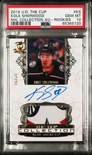 2019 Upper Deck The Cup NHL- Kole Sherwood /35 Rookie Patch Autograph #KS PSA 10
