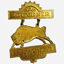 Antique 1917 Buffalo Bill Wild West Show Souvenir Gold Pin North Platte Nebraska