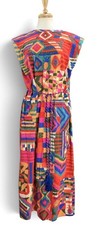 Farm Rio Summer Patches T Shirt Dress W/Shoulder Pads, & Belt Multi Color Sz M