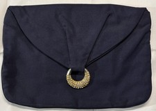 Vintage GARAY BLUE CLUTCH BAG w/ JEWELLED GOLD Accent Piece