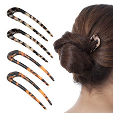  4 Pack  French Style Cellulose Acetate Tortoise Shell U Shaped Hair Pin Fork 2