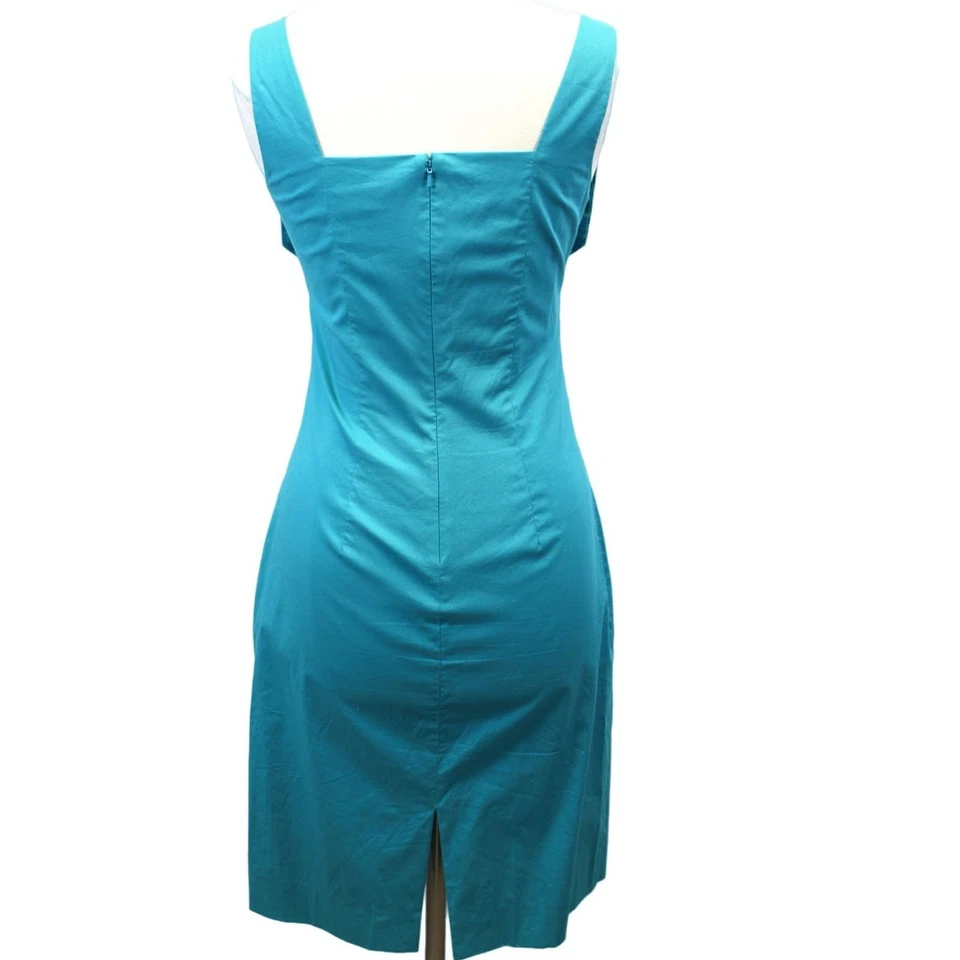 J. Peterman Womens 6 Sheath Dress Turquoise Blue Tie Shoulders Sweetheart Neck - Image 2 of 4
