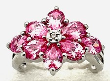 Sterling Silver 925 5 Gram Prong Set 8 Pink Pear CZ Flower Ring Size 7