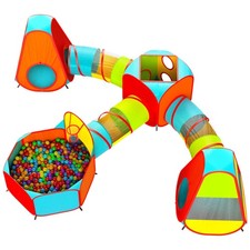 Playz 7pc Kids Play Tent with 1 Big Ball Pit for Babies, 3 Play Tunnel for