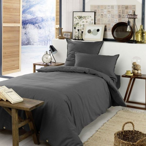 Housse de couette 140x200 en douce flanelle Candice Orage pour une chambre cocooning en hiver