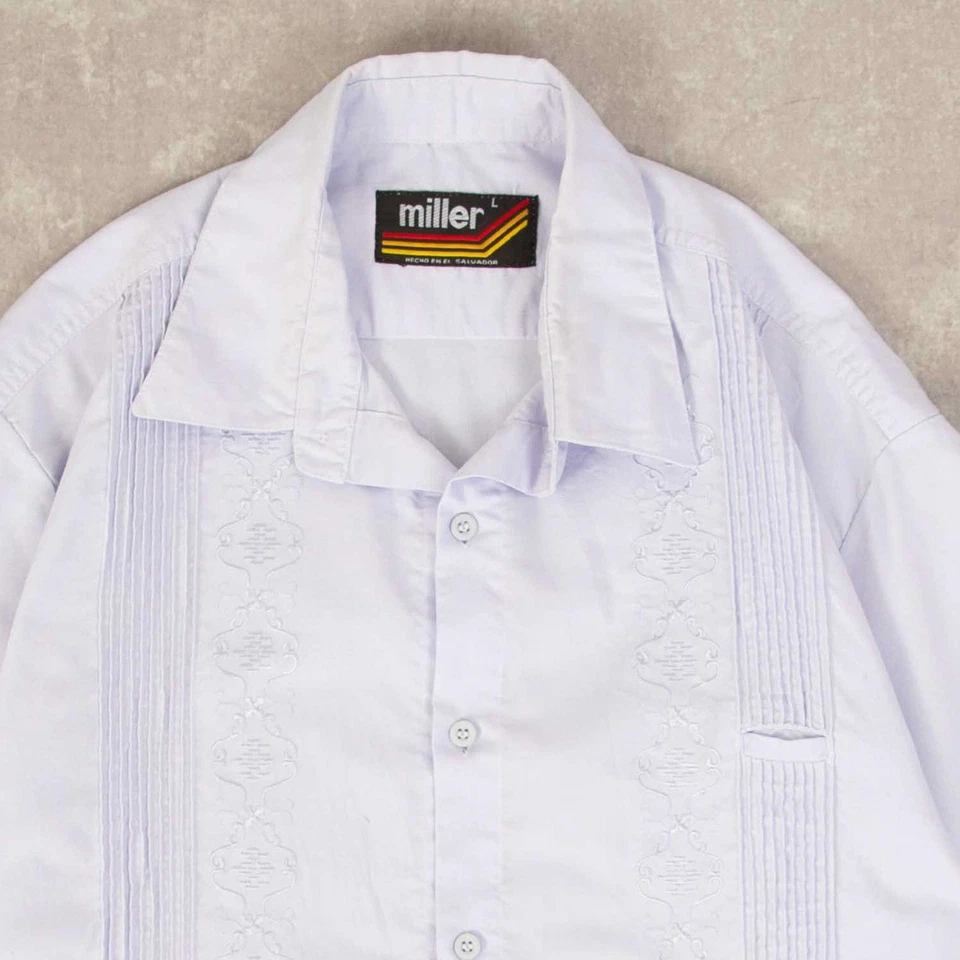 Camisa Guayabera Cubana Vintage Años 80 L Para Hombre Azul Claro Cuello Campamento Foto 3 de 4