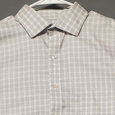 Tasso Elba Men's XL 17 34/35 Gray White Check Cotton French Cuff Shirt