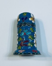Tarro con tapa de baratija soporte palillo floral esmalte cloisonné vintage años 80
