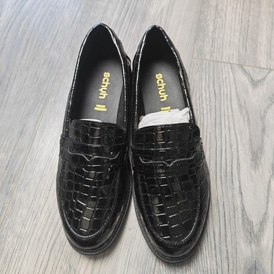 Schuh Lenzo Loafer Glossy Croc Design Schuhe Damen Gr. UK 6 Schwarz Neu ohne Karton