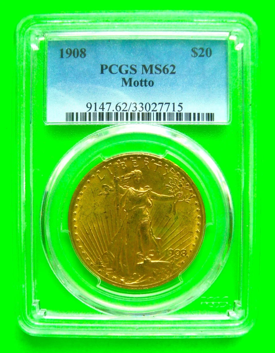 MS 62 Graded 1908 Year Double Eagle $20 US Gold Coins (Pre - 1933
