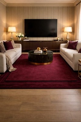 Hand Tufted 100% Nz Wool Rug Solid Burgundy Border Rug for Living room Rug etc..