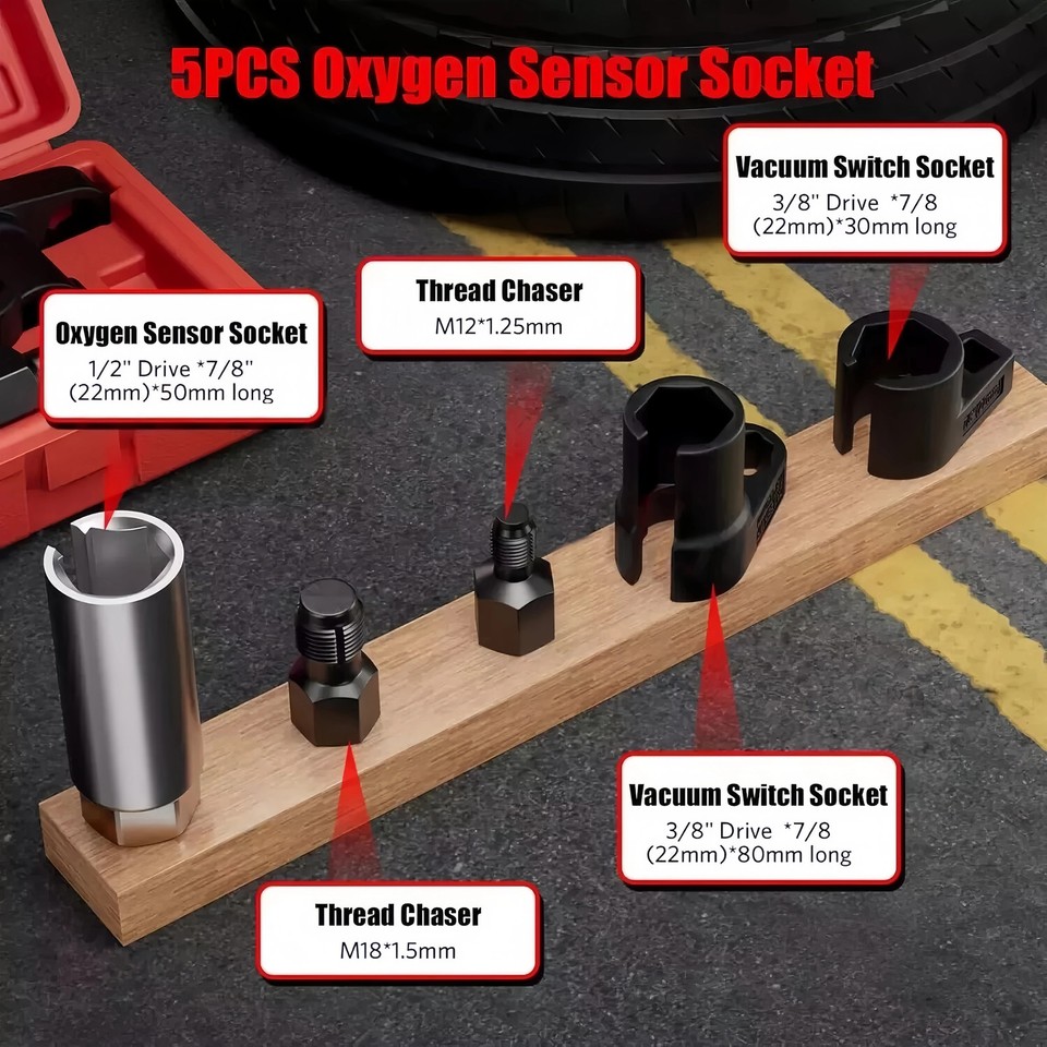 O2 Oxygen Sensor Socket Thread Chaser Set 5PCS O2 Sensor Wrench Removal ...