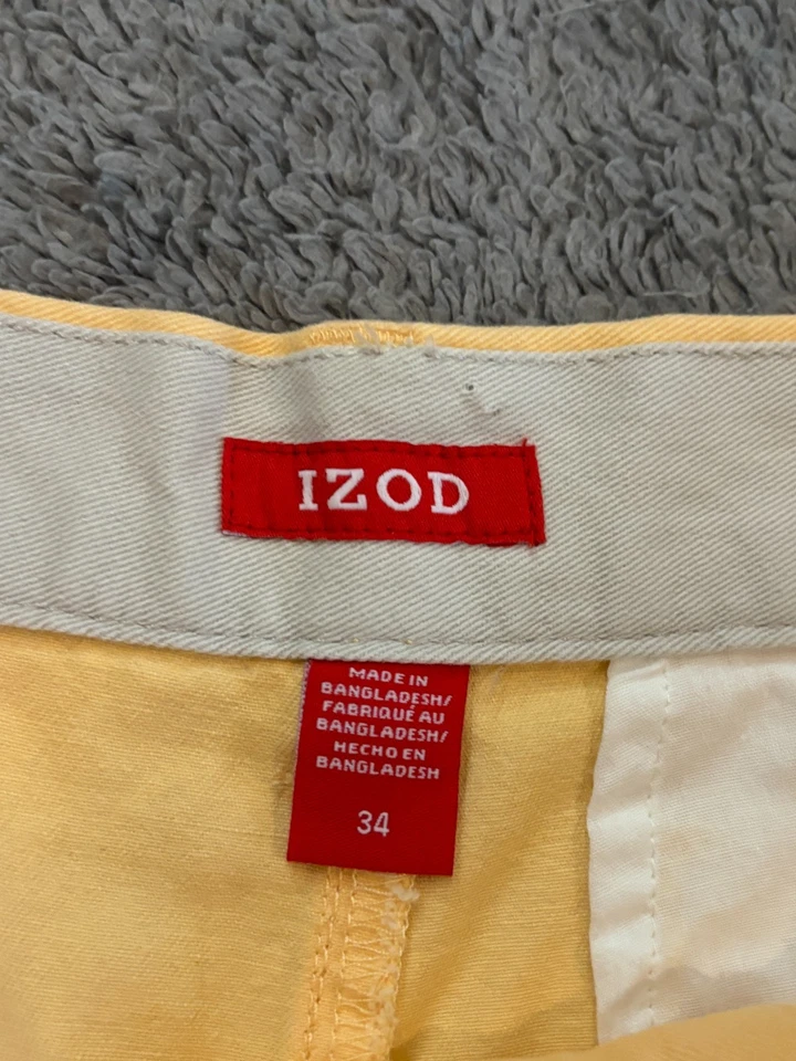 Pantalones Cortos Izod Para Hombres 34 Amarillo Informal Chino Frente Plano Preppy Golf Verano Foto 2 de 4