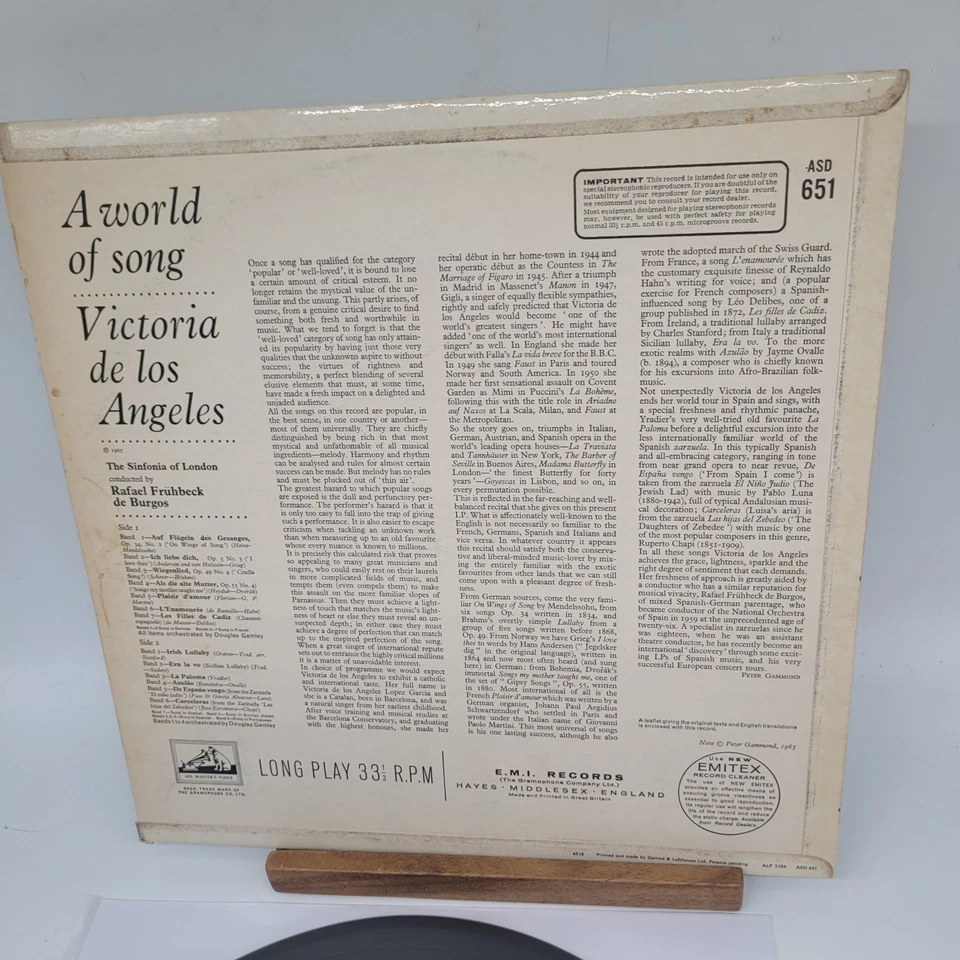 Factory Sample Victoria De Los Angeles A World Of Song UK Import Record Album LP - Image 2 of 4