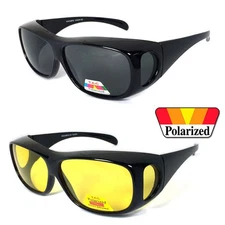 Fit Over Glasses Yellow Smoke Lens Wear Over Cover Anti Glare Sunglasses Medium