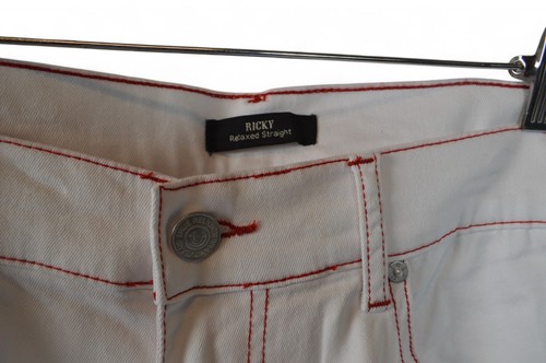 True Religion Herren Ricky Relaxed Straight Jeans W36 L34 weiß + rote Nähte - Bild 3 von 6