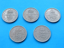 5x 1 SHILLING 1953, 1954, 1956, 1958, 1959 ENGLAND・ELIZABETH II・CU-NI・XF/EF