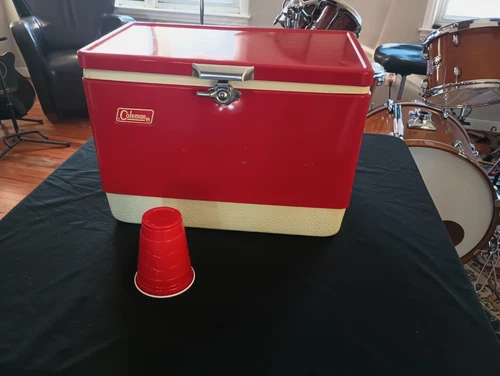 Vintage Coleman Metal Cooler Mini Red 18x11x13 Very Clean.
