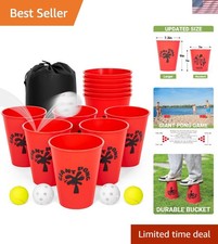 Giant Yard Pong,Yard Games with Durable Buckets and Balls - Choose Red Large,...