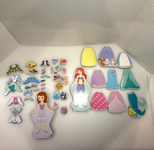 Melissa Doug 2 Disney Princess Magnetic Wooden Dress Up Dolls Sophia Ariel 47p