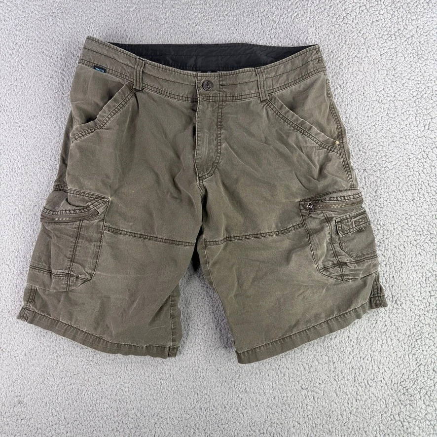 KUHL Cargo Shorts Mens 36 Olive Green Vintage Patina Dye Outdoor Hiking Tactical