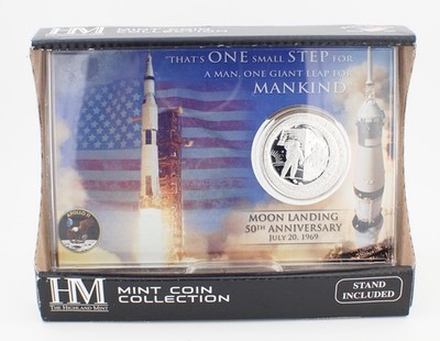 NASA MOON LANDING 50TH ANNIVERSARY SILVER-PLATED MEDALLION RARE HIGHLAND MINT