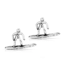Stylish Summer Surfer with Surf Board .925 Sterling Silver Stud Earring