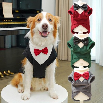 Pet Costume Dog Suit Formal Tuxedo with Black Bow Tie for Large Dogs Warm Fleece