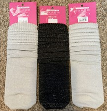 Woman Size 9-11 Sparkling Slouch Socks 3 Pairs- 1 Blk, And 2 Grey