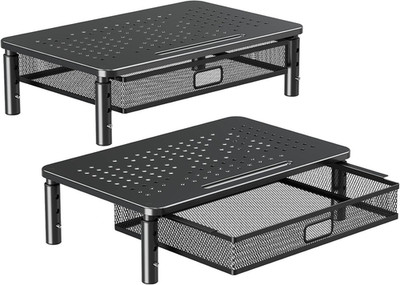 2 Pack Monitor Stand Riser with Drawer, 3 Height Adjustable with Larger Storage