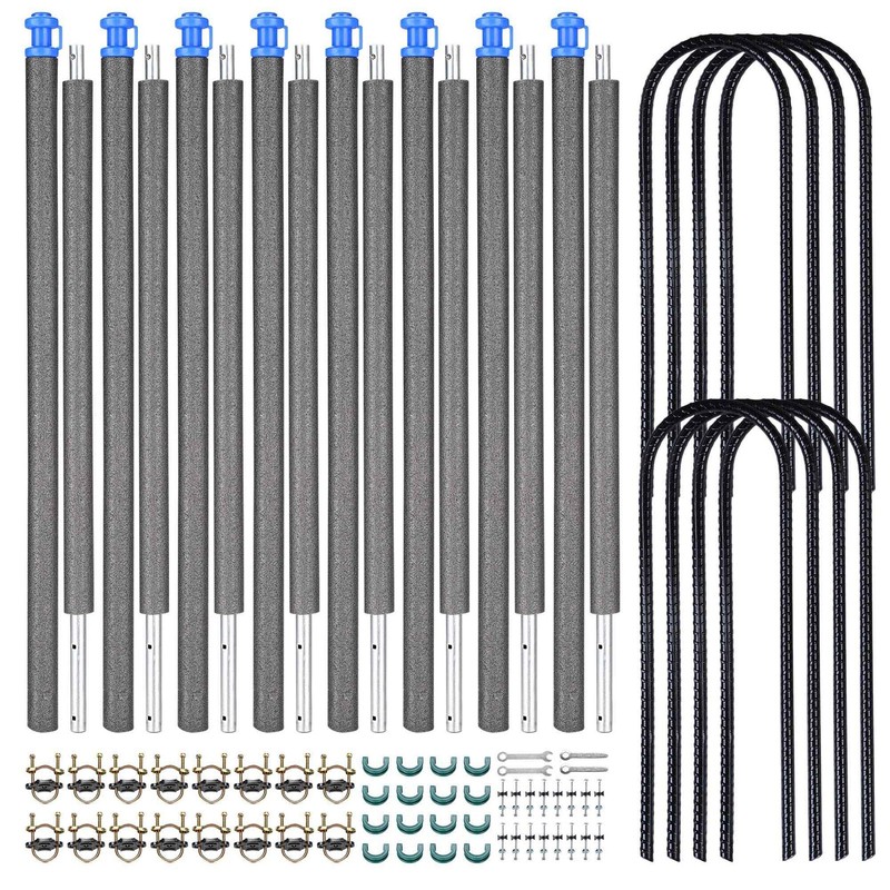 Yescom 8 Pack Trampoline Enclosure Poles w/ Caps & 11" U Shaped Ground Anchors