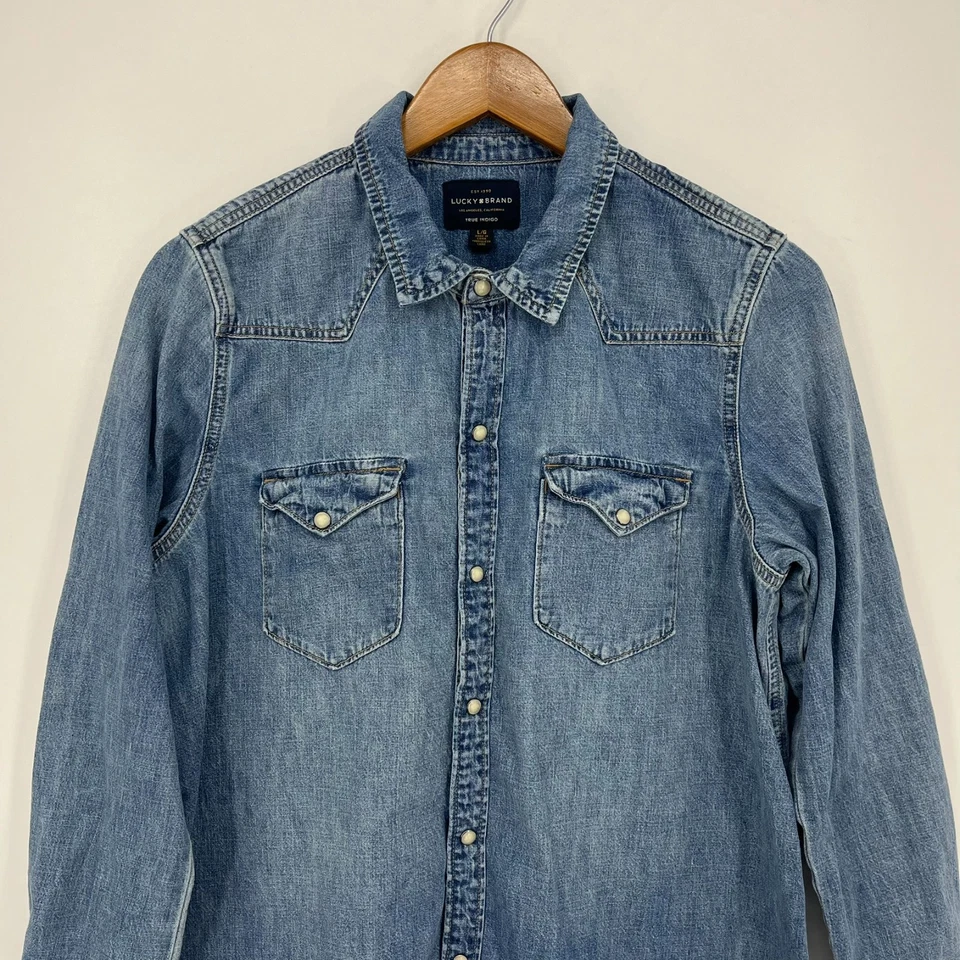 Lucky Brand джинсовой ткани жемчуг Snap платье женщин размер L синий истинный индиго Western - Изображение 2 из 4