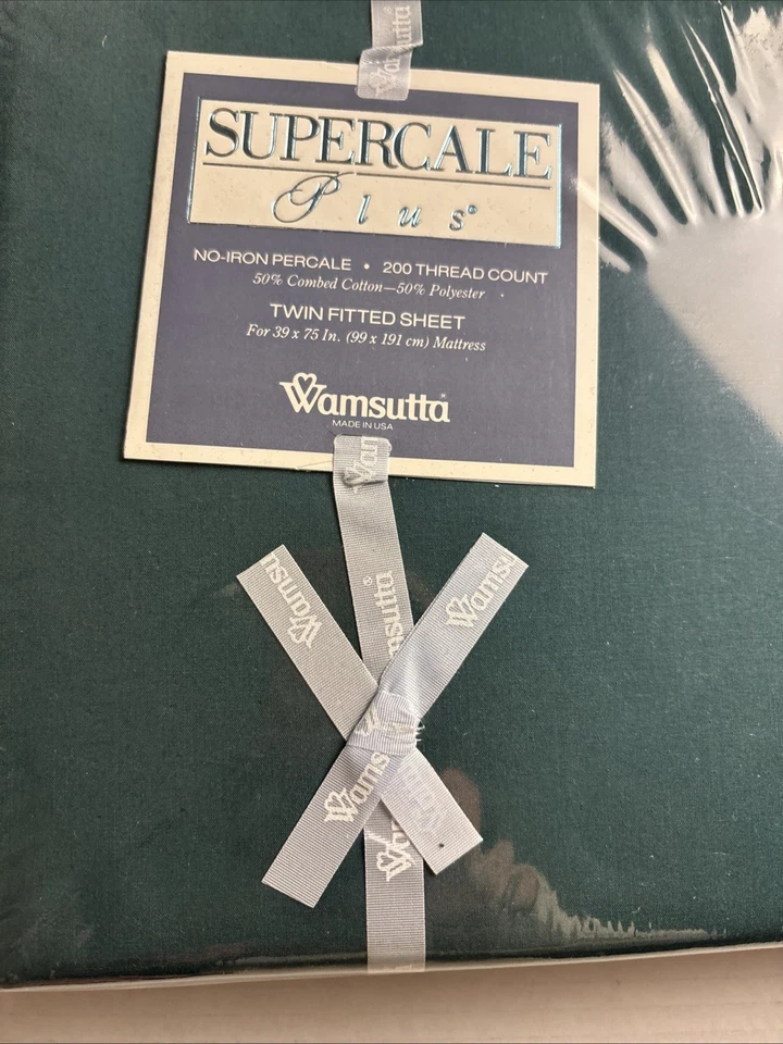 Wamsutta Supercale Plus Twin Fitted Sheet Dark Green Forrest Green 50/50 - Image 2 of 4