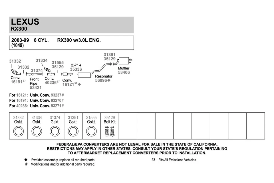 For Toyota Highlander 2001-2003 Walker 53421 Aluminized Steel Exhaust Front Pipe - Изображение 2 из 3