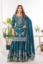 Attractive Look Pure Heavy Chinnon Top Palazzo With Teal Blue Dupatta For Women