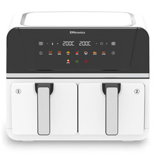 EMtronics 9 Litre Double Basket Air Fryer Large Digital Dual with Timer - White