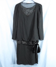 VTG Diane Von Furstenberg BLACK DROP WAIST DRESS Satin Side Bow EMBROIDERED sz 8