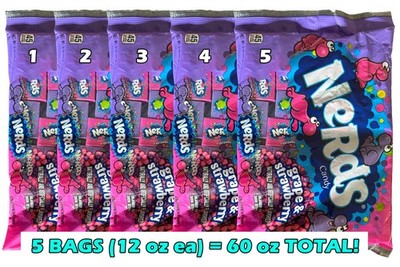 BRAND NEW - FIVE (5) BAGS (12oz each) - NERDS GRAPE & STRAWBERRY (mini boxes)!