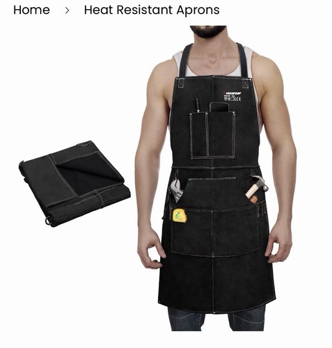 ARCCAPTAIN Cowhide Leather Welding Bib Apron, Black, 24" x 36"