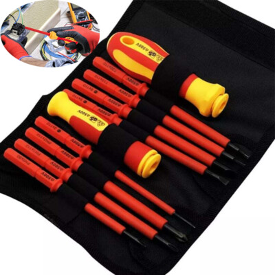 10pcs Electrician's Insulated Magnetic Tips Screwdriver Tool Set Slotted Phillip