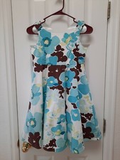 My Michelle Girl's Dress Size 10 - Blue Brown Green Floral w/Tulle Hemmed Layer