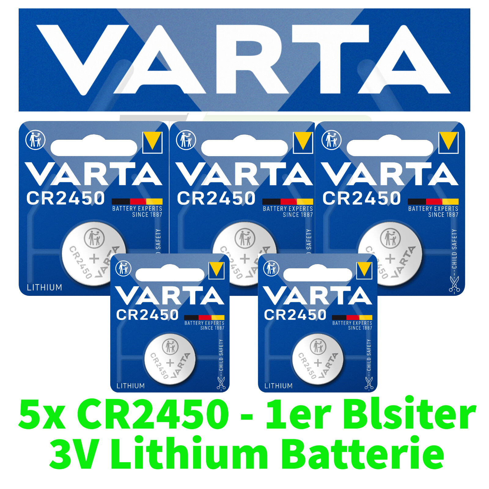 Thumbnail - 5 X 1er Blister Varta Cr2450 Batterien Knopfzellen Knopfzelle Cr 2450