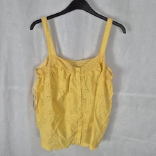 Ladies Top Size 18 F&F Yellow Broderie Anglaise Vest Cami Cotton Casual Day