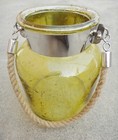 Yellow Glass Jar In Stone Design With Hanging Jute Rope